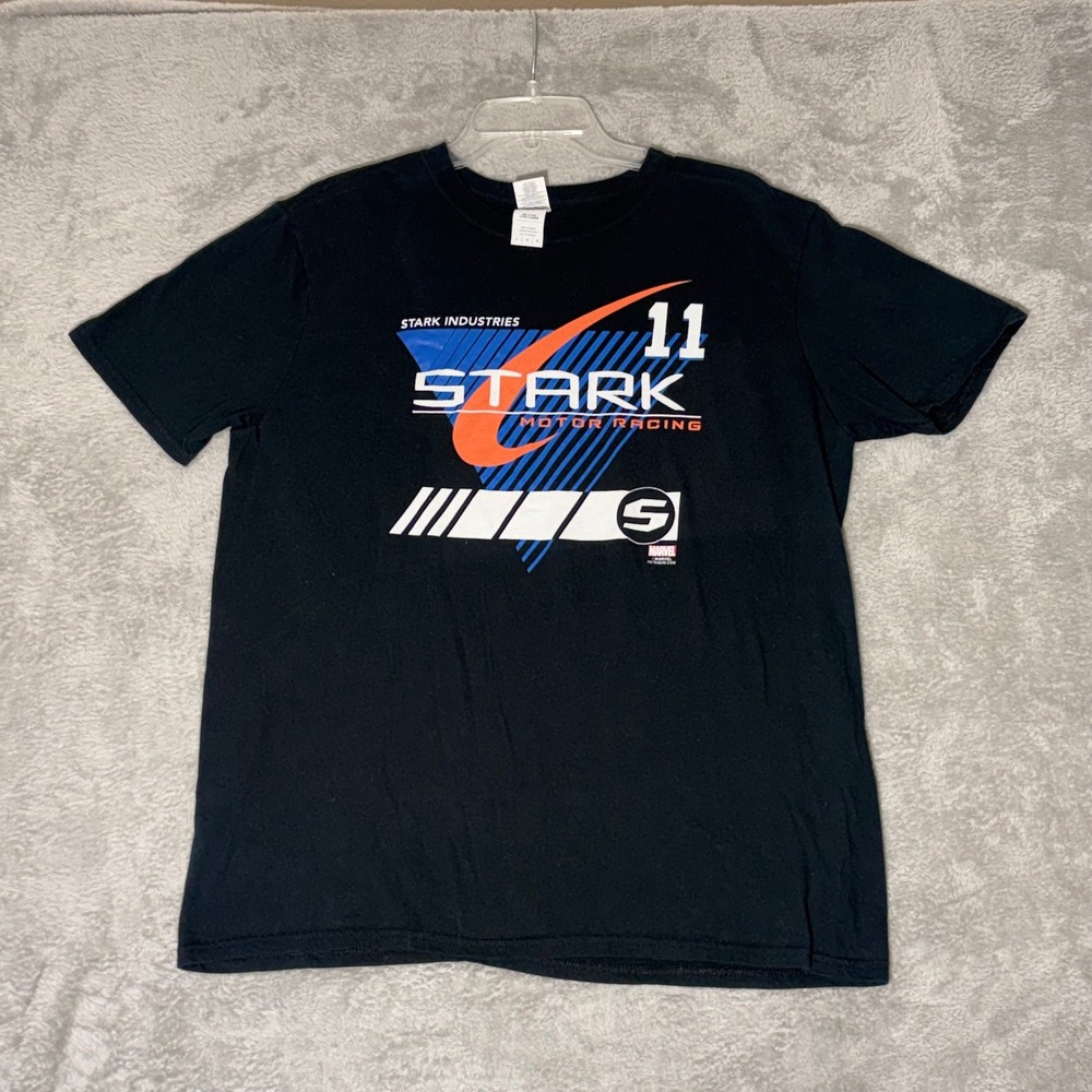 Marvel Stark Industries Shirt Mens L Tony Stark Racing Black Graphic Tee